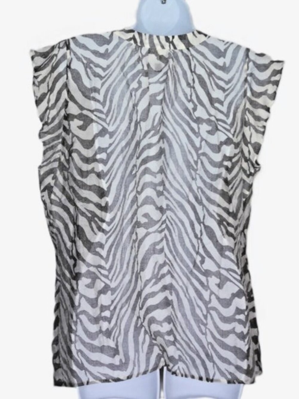New CAbi Top Pullover Gray & White Zebra Print V-Neck Flutter Sleeve NWOT Sz L - Picture 3 of 5